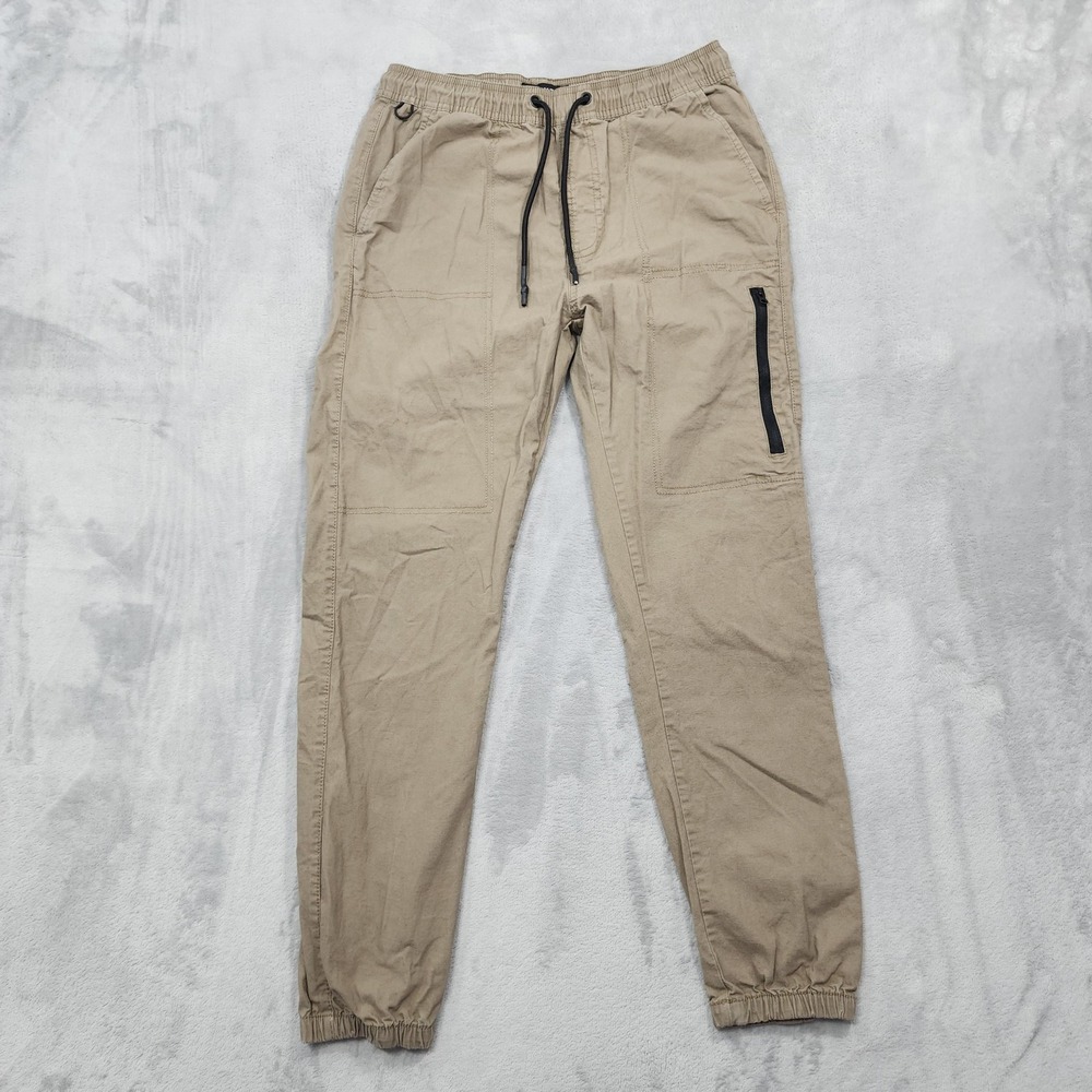 WXYZ Pants Mens S Beige Cargo Jogger Elastic Waist Drawstring Pockets Casual